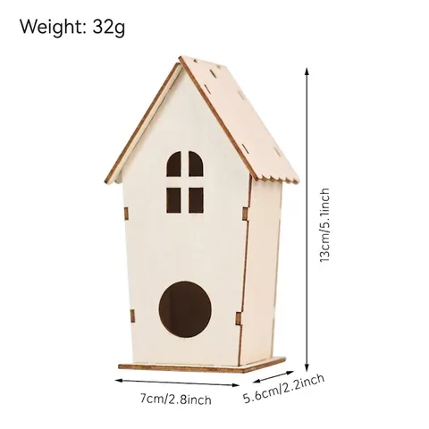 DIY Wooden Birdhouse Blank Paintable Craft Kit Natural Wood Decorative Small House Model Desktop Ornament