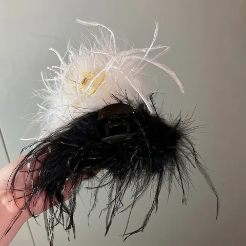 Grote Struisvogelveer Haarklem Acryl Elegante Paardenstaarthouder Haarstyling Accessoires Voor Dames Mode Hoofddeksels
