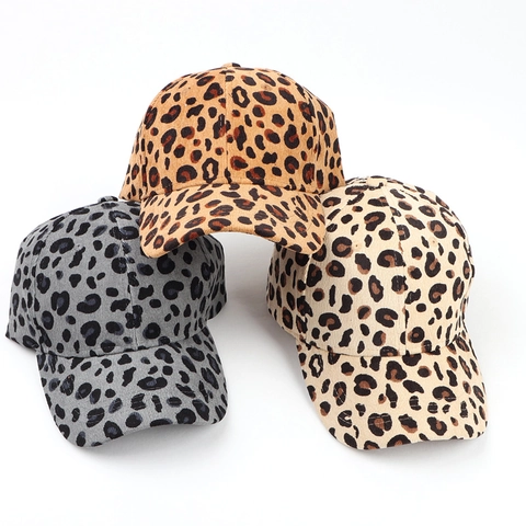 Cappello Da Baseball Con Stampa Leopardata Velluto A Coste Retro Regolabile Moda Visiera Curva Per Donna Uomo