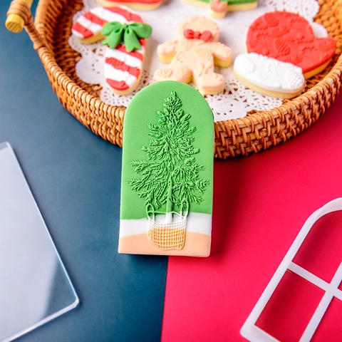 Cortador Galletas Navidad Molde Relieve Fondant Acero Inoxidable Plástico PLA Hombre Jengibre Árbol Calcetín Guante Suéter DIY Horneado