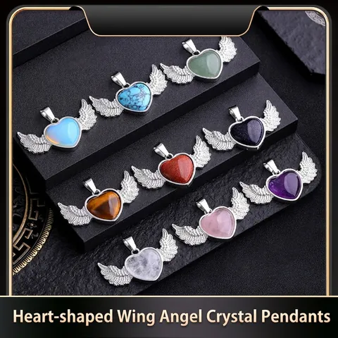 Angel Wings Heart Anhänger Halskette Naturstein Amethyst Rosenquarz Legierung Romantischer Modeschmuck Für Frauen