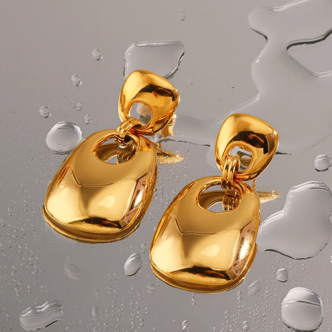 Geometric Square Drop Earrings 18K Gold Plated Stainless Steel Polished Double Layer Chunky Jewelry For Women