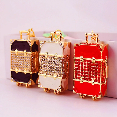Suitcase Keychain Shiny Rhinestone Mini Luggage Bag Charm Zinc Alloy Jewelry Gift For Women Girls