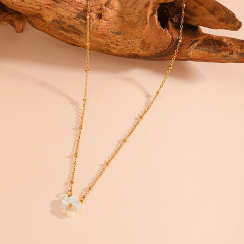 Collar Con Colgante De Flor Concha Blanca Acero Inoxidable Chapado En Oro Joyería Elegante Para Mujer