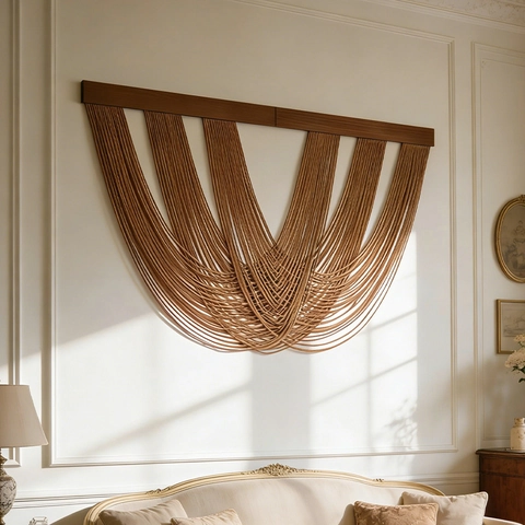 Tappezzeria Parete In Macramè Fatto Mano Corda Cotone Tessuta Con Asta Legno Massello Decorazione Artistica Bohémien Casa