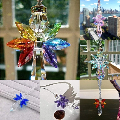 Crystal Suncatcher Angel Wings Pendant Rainbow Maker Hanging Ornament For Window Garden Home Decor Faceted Glass Prism