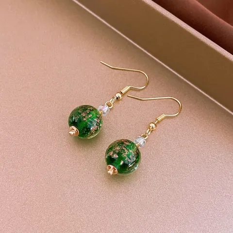 Collier Bracelet Et Boucles Oreilles En Perles De Verre Lampwork Fleurs Fait Main Style Chinois Vintage Feuille Or Alliage Pour Femme