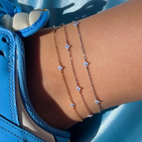 Koreaanse Stijl Vergulde Legering Lichtblauwe Emaille Bloem Enkelbandje Armband Verstelbare Voetketting Sieraden Voor Vrouwen Meisjes
