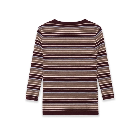 Maglia In Maglia A Righe Donna Manica Lunga Scollo Henley Bottone Vestibilità Aderente T-Shirt Casual