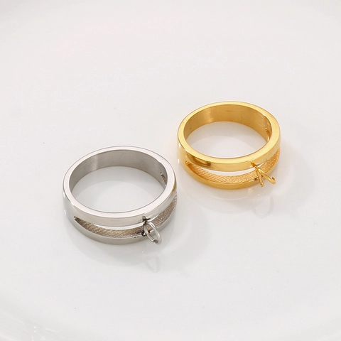 Anillo De Acero Inoxidable Diseño De Doble Capa Hueca Con Lazo Para Colgar Para Joyería DIY Minimalista Unisex