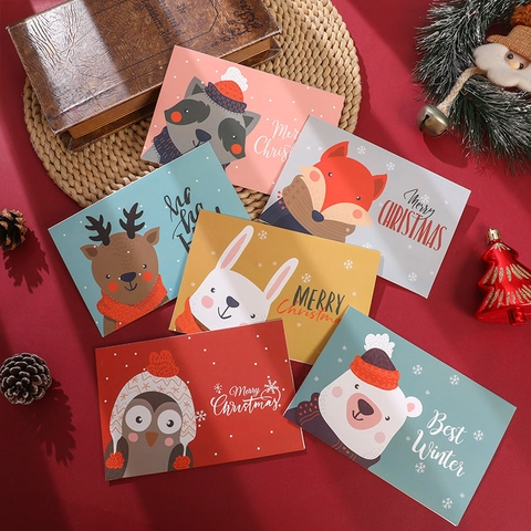 Weihnachtsgrußkarten Set Cartoon Tier Faltbare Nachrichtenkarten Mit Umschlägen Und Aufklebern Merry Christmas Geschenkkarten Für Kinder Freunde Feiertags Party Dekor