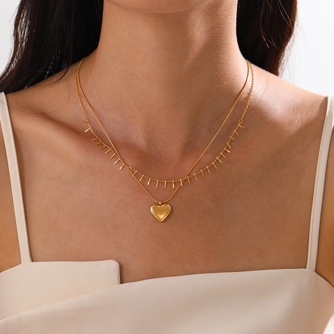 Collar Minimalista De Acero Inoxidable Con Colgante De Corazón Para Mujer Joyería Elegante De Barra Vertical Oro 18K