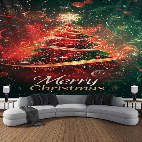 Christmas Tapestry Wall Hanging Polyester 3D Merry Christmas Tree Print Large Backdrop For Living Room Bedroom Dorm Decor