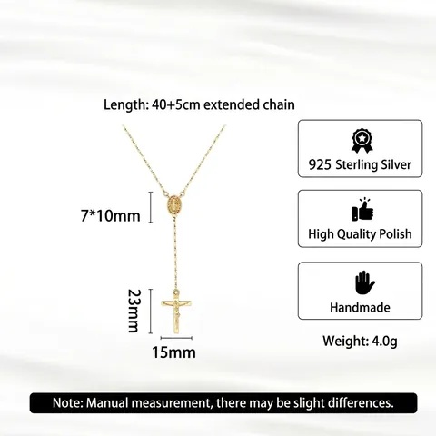 925 Sterling Silver Cross Necklace For Women Vintage Rosary Style Rhinestone Pendant Clavicle Chain Jewelry Gift