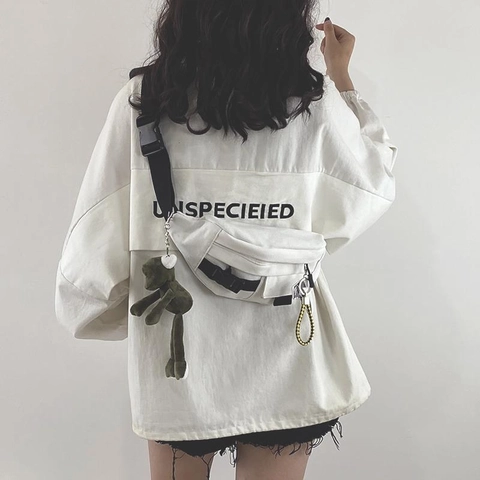 Marsupio In Tela Harajuku Donna Streetwear Tracolla Regolabile Borsa Da Petto Stile Workwear Giapponese Casual