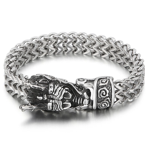 Pulsera De Cabeza De Dragón De Acero Inoxidable Para Hombres Punk Gótico Cadena Trenzada Joyería Negro Plata Oro