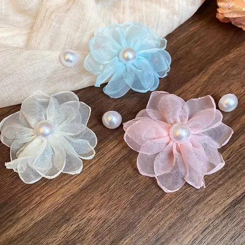 Orecchini A Lobo Perla Artificial Fiore In Chiffon Con Perno In Argento Sterling 925 Eleganti Gioielli Floreali Per Donne