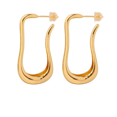 Minimalist Irregular Geometric Copper Hoop Earrings For Women Personalized Electroplated Gold Metallic Wave Drop Earrings Jewelry