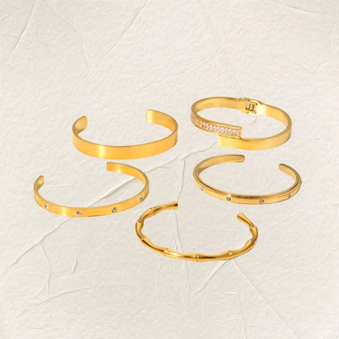 Goud Vergulde Roestvrijstalen Armband Zirkoon Bamboe Ontwerp Open Manchet Minimalistische Ins Stijl Voor Dames