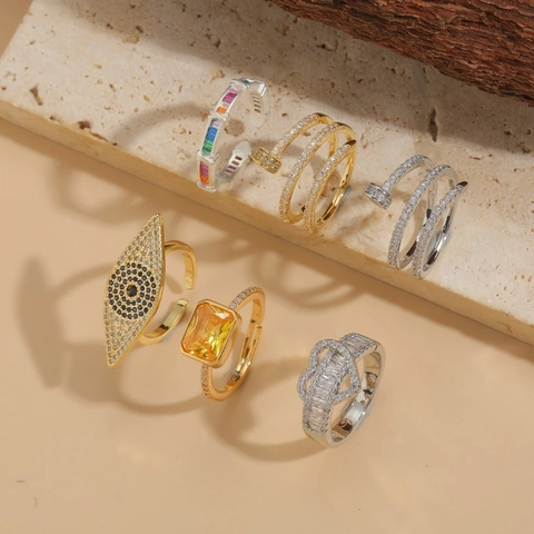 Kupfer Zirkonia Herz Böser Blick Geometrischer Offener Verstellbarer Ring Ins Stil Minimalistisch Personalisierte Mode Schmuck Fingerring Geschenk