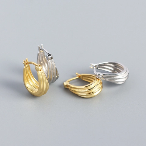Boucles D'oreilles Huggie Hoop En Argent Sterling 925 Géométrique Spirale Texture À Plusieurs Couches Mode Pour Femmes