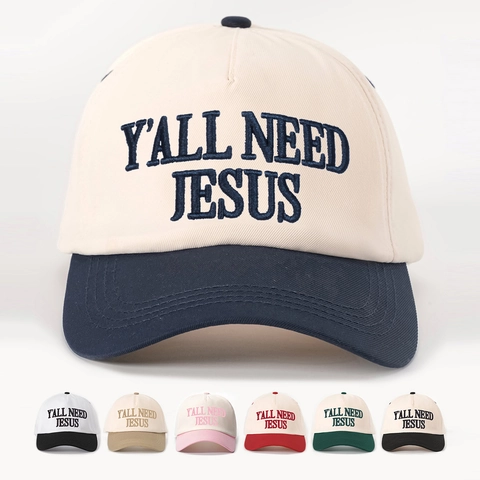 Y'All Need Jesus Embroidered Baseball Cap Polyester Sun Protection Adjustable Curved Brim Casual Streetwear Hat