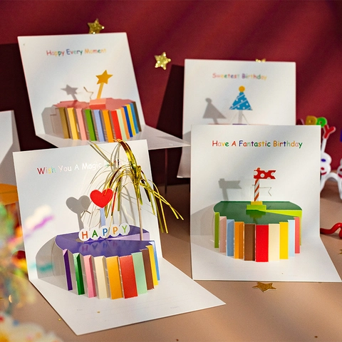 Geburtstagskarte 3D Pop Up Torte Design Handgefertigte Papierkarten Mit Umschlag Aufkleber Kreatives Geschenk