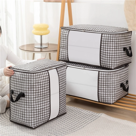 Houndstooth Bettdecken Aufbewahrungstasche Große Kapazität Vliesstoff Kleidung Organizer Mit Transparentem Fenster Und Griff