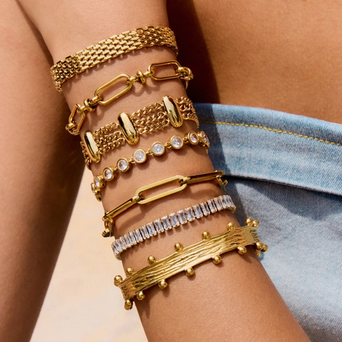 Bracciale In Acciaio Inossidabile Da Donna Placcato Oro Zircone Lusso Alta Qualità Non Sbiadisce Gioielli Moda