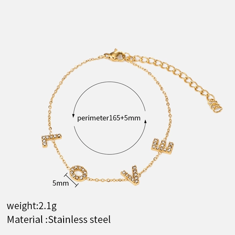 Bracciale Lettere LOVE Moda Donna Placcato Oro 18K Acciaio Inossidabile Con Strass Catena Regolabile Regalo