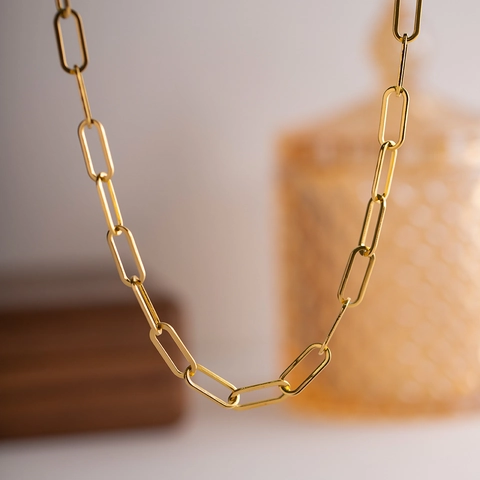 Chunky Paperclip Chain Necklace 18K Gold Plated Stainless Steel Punk Hip Hop Jewelry For Women