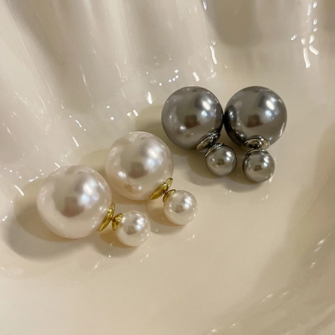 Orecchini A Doppia Perla Artificial Con Perno In Argento Stile Retrò Francese Künstliche Perle Grandi E Piccole Per Donna