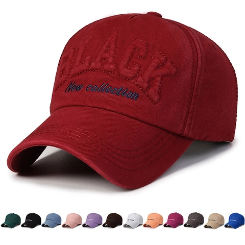 Cotton Baseball Cap Embroidery BLACK Letter Adjustable Sun Hat Outdoor Streetwear Unisex