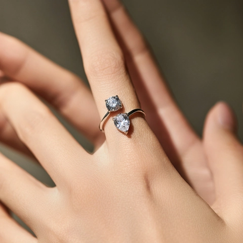 Anello Abierto de Plata de Ley 925 para Mujer Diseño de Líneas Entrelazadas Asimétricas Circonia Incrustada Anillo