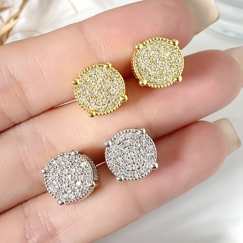 Vintage Ins Style Copper Zirconia Stud Earrings For Women 18K Gold Silver Plated Round Geometric Inlaid Earrings Jewelry Gift