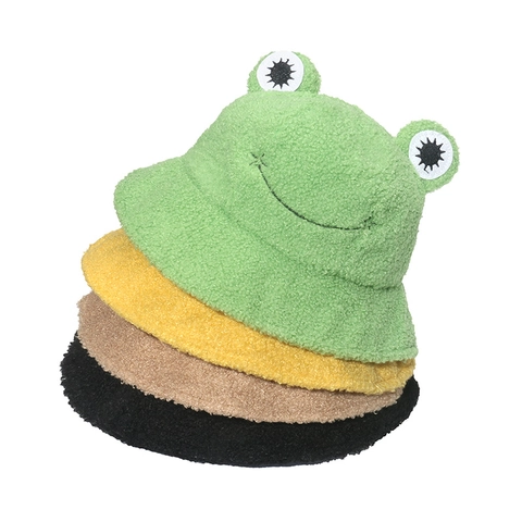 Sombrero De Pescador Rana Peluche Forro Polar Cálido Invierno Lindo Dibujos Animados Animal Mujeres