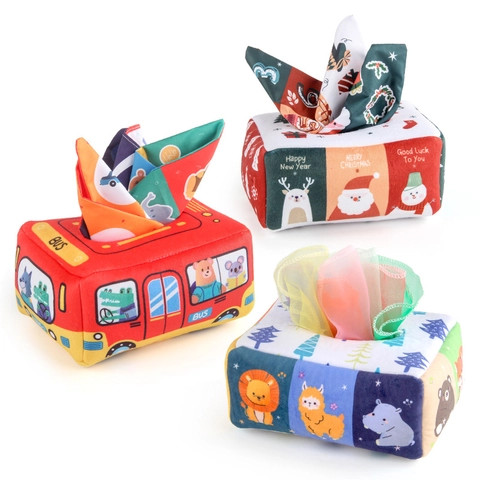 Giocattolo Scatola Di Fazzoletti Per Bambini Montessori Sensoriale Educativo Per Neonati Peluche Antistrappo Carta Frusciante Sciarpe