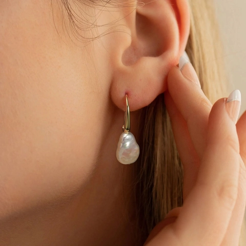 Orecchini Pendenti in Argento Sterling 925 Perla Artificiale Barocca Gancio Orecchio Geometrico Irregolare Gioielli per Donna Matrimonio