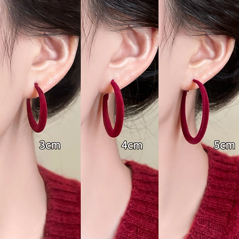 Vintage Flocked Velvet Hoop Earrings With 925 Sterling Silver Earring Post Retro Geometric Round Jewelry For Women