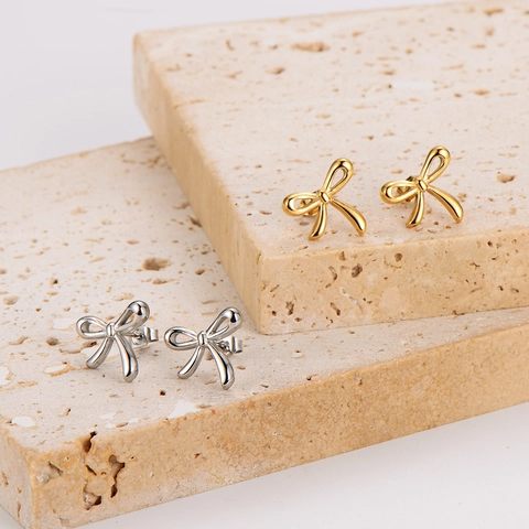 Pendientes De Botón Con Lazo Acero Inoxidable Pequeño Francés Elegante Joyería Para Mujeres