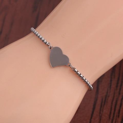 Pulsera Con Dije De Corazón De Acero Inoxidable Cadena De Eslabones Ajustable Joyería Para Mujer