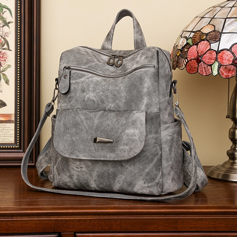 Zaino Vintage Da Donna Grande Capacità Morbida Pelle PU Tasche Multiple Borsa Da Scuola Viaggio Impermeabile Retro Casual