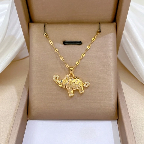 Olifant Hanger Ketting Met Strass Roestvrijstalen Ketting En Koper Micro Pave Zirkoon Elegante Sieraden Voor Dames