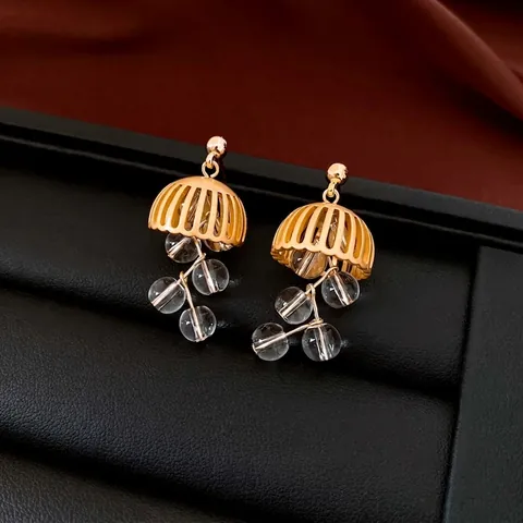 Vintage Hollow Lantern Dangle Earrings With Silver Earring Post Copper Gold Plated Artificial Crystal Beads For Women