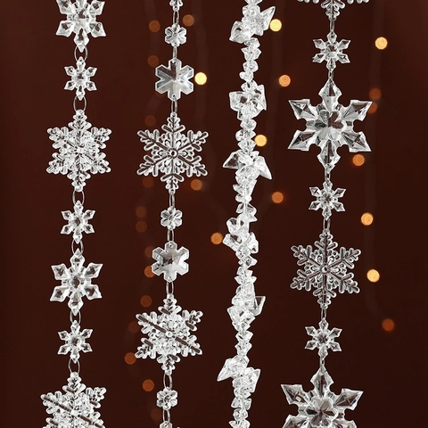 Acrylic Snowflake Bead String Christmas Hanging Ornament Clear Crystal Prism Diamond Pendant For Wedding Holiday Party Home Decor