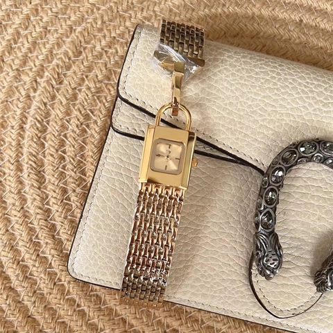 Women Luxury Lock Shaped Quartz Watch Stainless Steel Rectangular Case Fashion Bracelet Wristwatch For Ladies