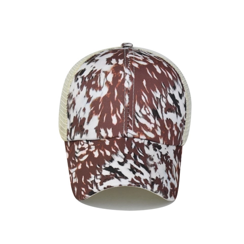 Women Ponytail Baseball Cap Criss Cross High Bun Mesh Trucker Hat Leopard Print Cotton Adjustable Outdoor Sun Protection
