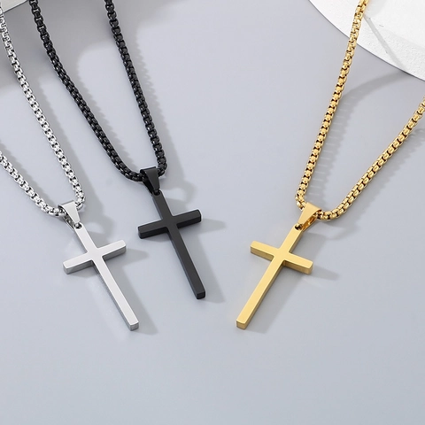 Collar Con Colgante De Cruz Minimalista Acero Inoxidable Metal Pulido Joyería Religiosa Unisex