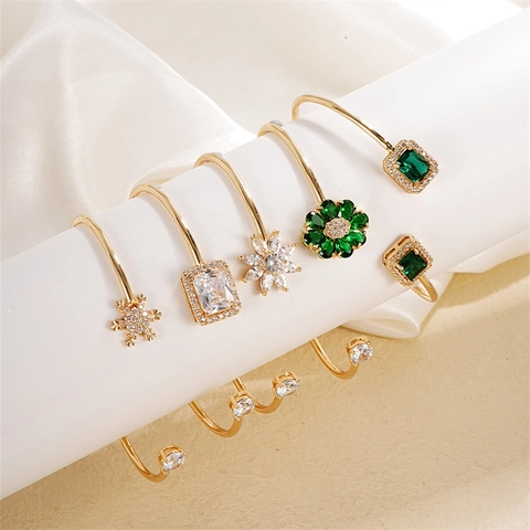 Elegant Copper Open Cuff Bracelet With Cubic Zirconia Snowflake Heart Flower Swan Leaf Charms Adjustable Bangle For Women