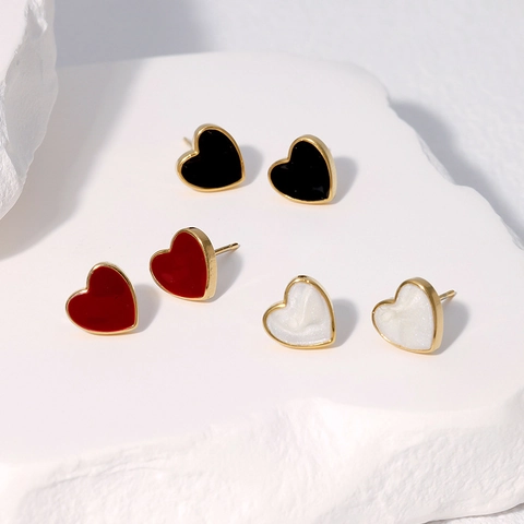 Orecchini A Lobo A Cuore Acciaio Inossidabile Smalto Placcato Oro 18K Gioielli Semplici Per Donna